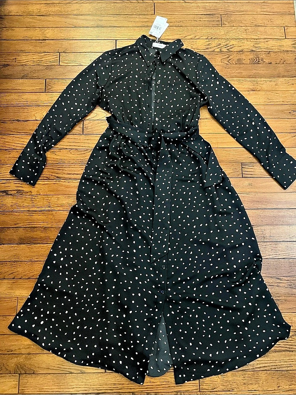 Mango Polka Dot Midi Shirt Dress Black & Cream Small NWT